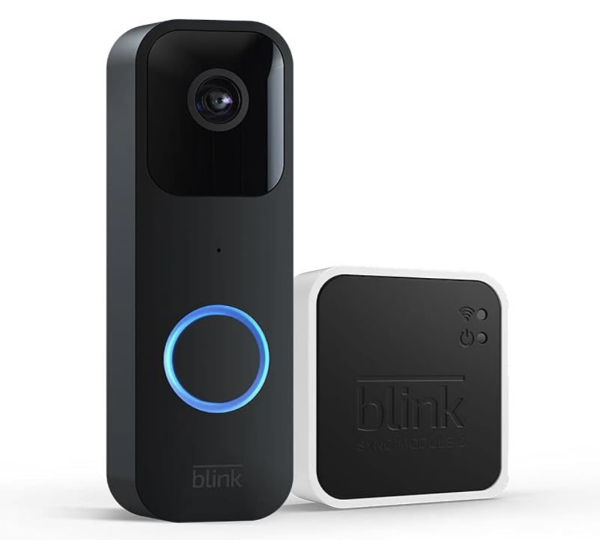 Blink Video Doorbell + Sync Module 2 (newest model) — Two-way audio, HD video, two-year battery life, motion detection, chime app alerts, Works with Alexa (Black)
